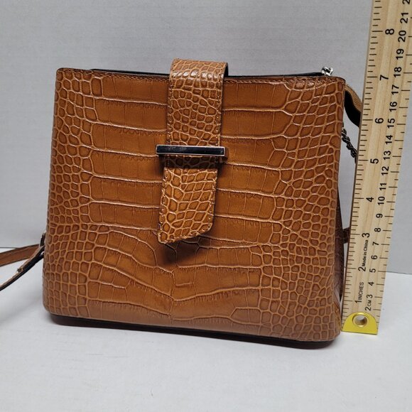 Anna Morellini Leather Handbag Olivia Model 189446 Honey Color Crossbody Purse - Picture 8 of 10